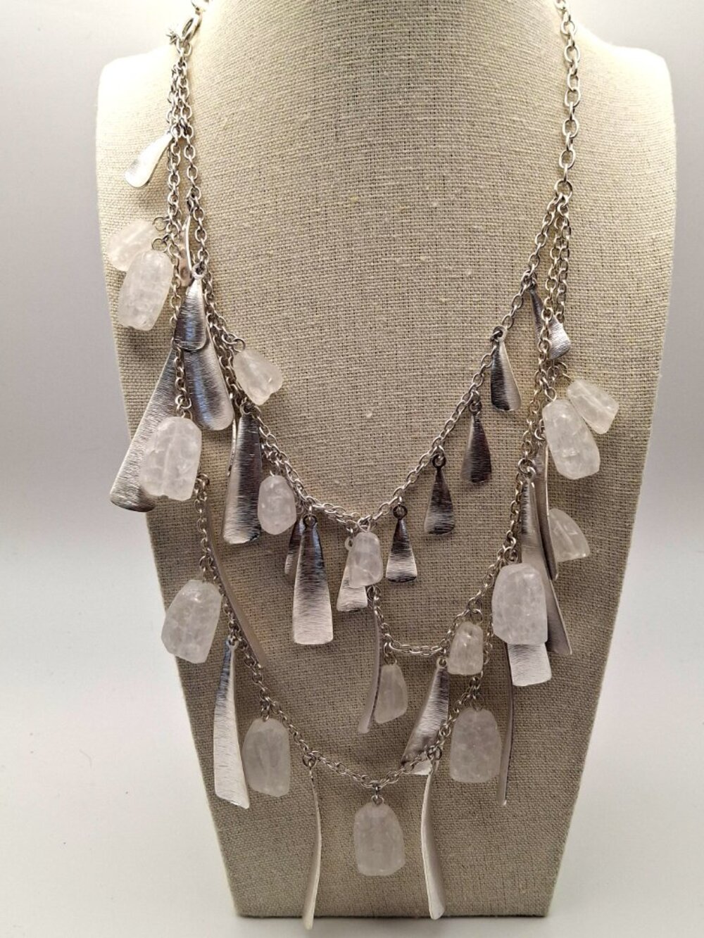 Bold Statement Necklace Edgy Maximalist Silver tone and White
